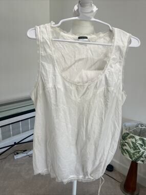 Caractere Women White Tank Top Drawstring Waist Mesh Designer Euro Sz 42 US M